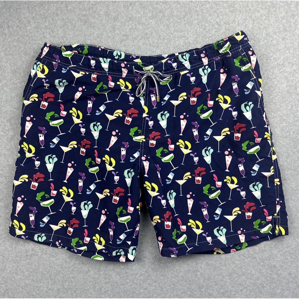 Peter Millar Swim Trunks Men's XL Navy‎ Cocktail Print Lined Drawstring Shorts